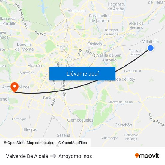 Valverde De Alcalá to Arroyomolinos map