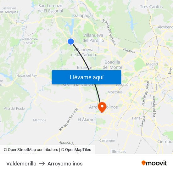 Valdemorillo to Arroyomolinos map