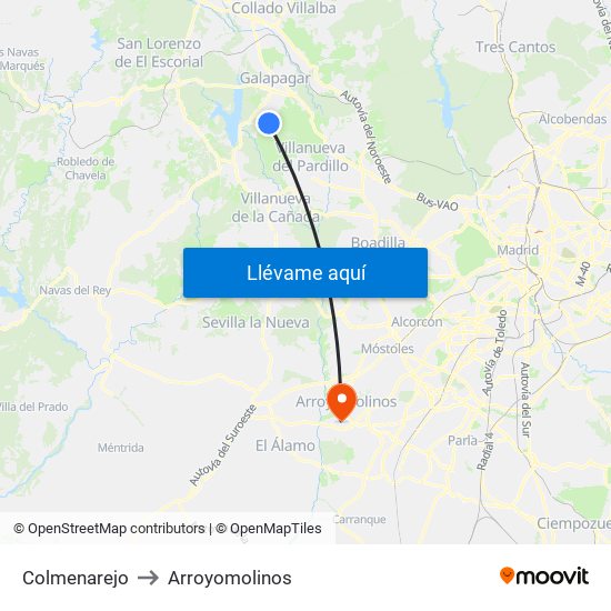 Colmenarejo to Arroyomolinos map