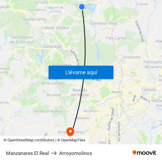 Manzanares El Real to Arroyomolinos map