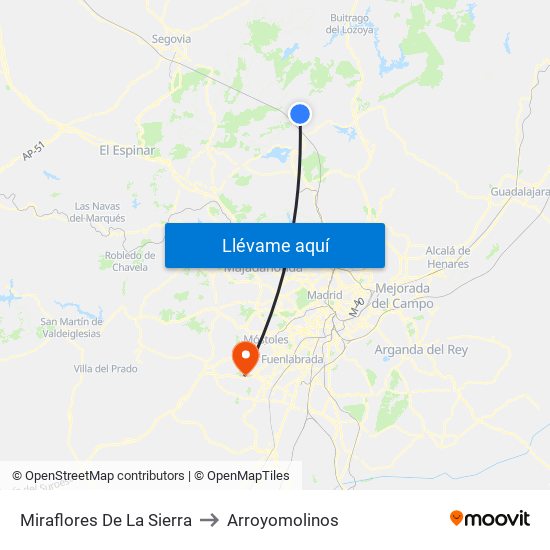 Miraflores De La Sierra to Arroyomolinos map