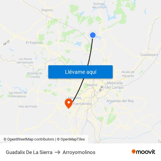 Guadalix De La Sierra to Arroyomolinos map