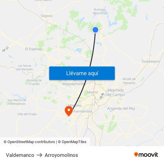 Valdemanco to Arroyomolinos map