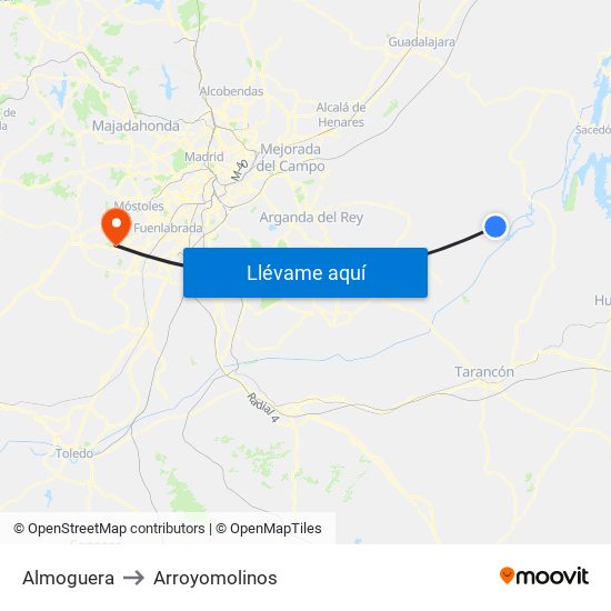Almoguera to Arroyomolinos map
