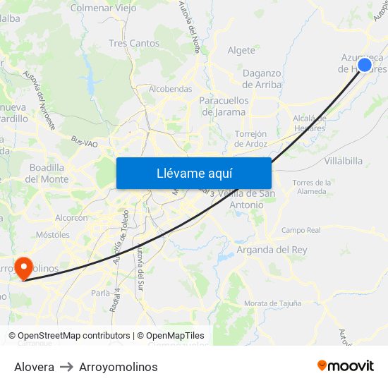 Alovera to Arroyomolinos map