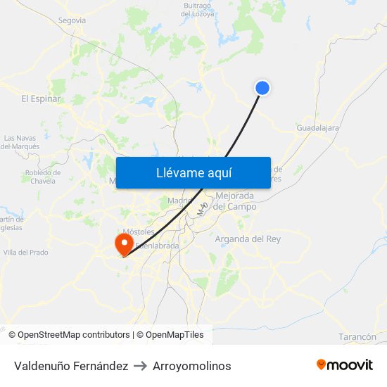 Valdenuño Fernández to Arroyomolinos map