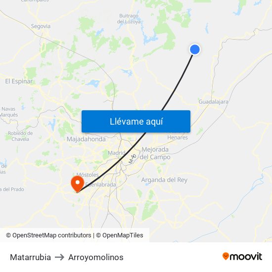 Matarrubia to Arroyomolinos map