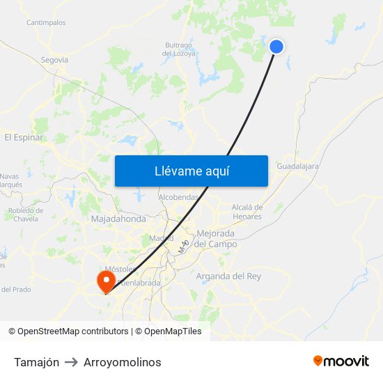 Tamajón to Arroyomolinos map