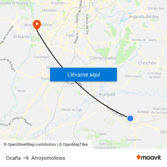 Ocaña to Arroyomolinos map