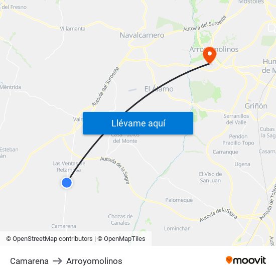 Camarena to Arroyomolinos map