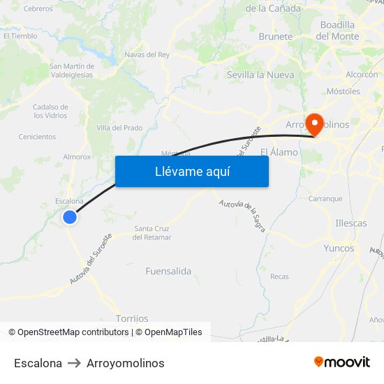 Escalona to Arroyomolinos map