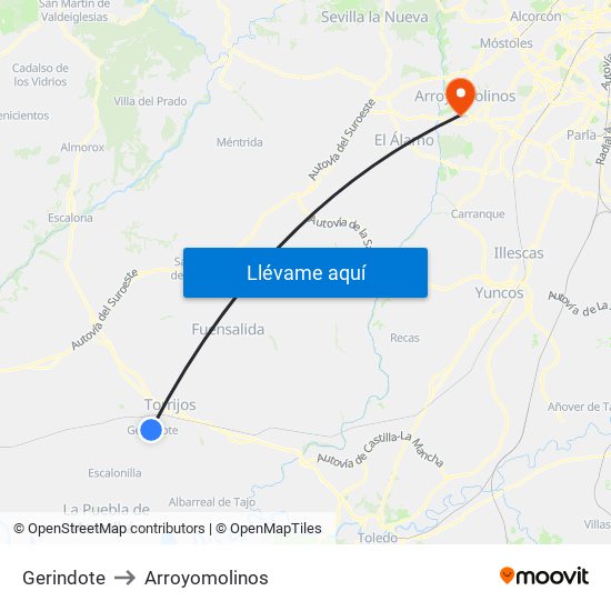 Gerindote to Arroyomolinos map