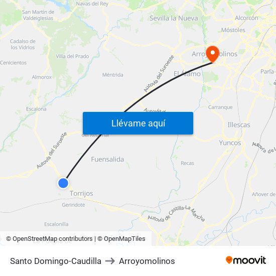 Santo Domingo-Caudilla to Arroyomolinos map