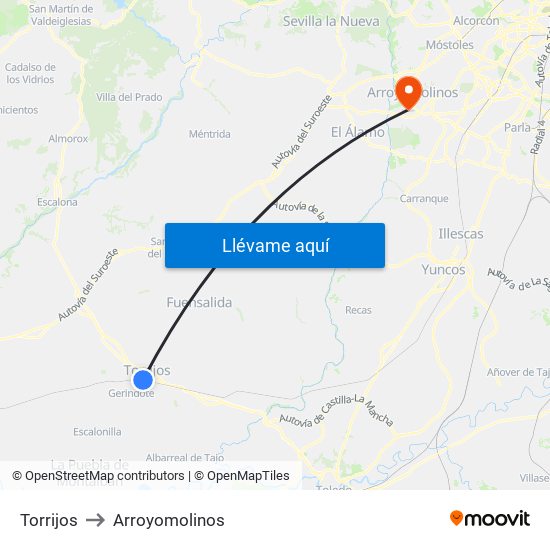 Torrijos to Arroyomolinos map