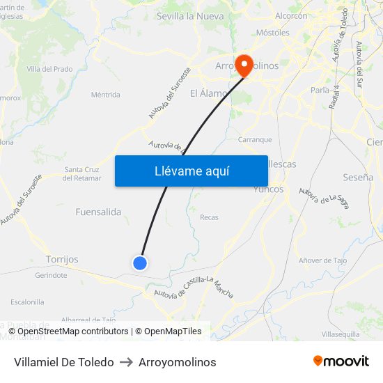 Villamiel De Toledo to Arroyomolinos map
