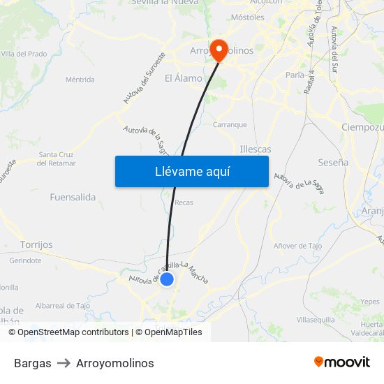 Bargas to Arroyomolinos map