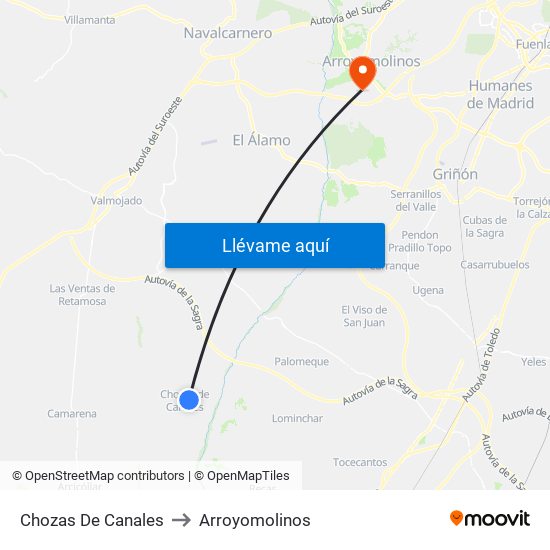 Chozas De Canales to Arroyomolinos map