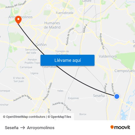 Seseña to Arroyomolinos map