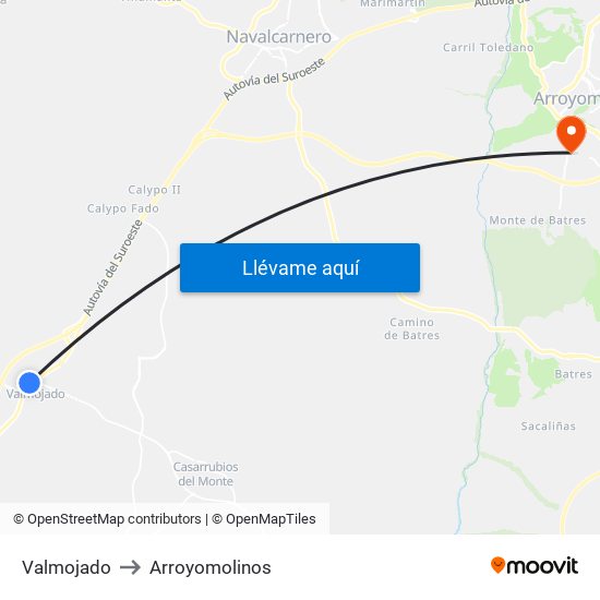 Valmojado to Arroyomolinos map