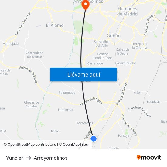 Yuncler to Arroyomolinos map