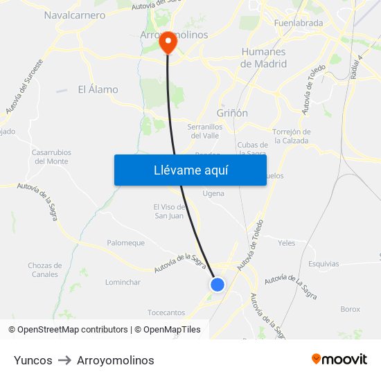 Yuncos to Arroyomolinos map
