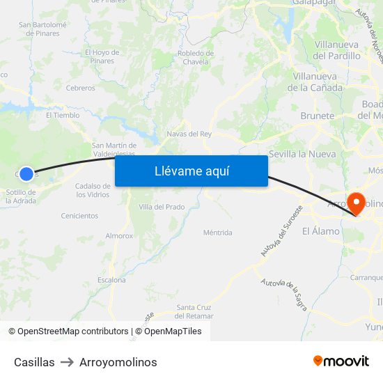 Casillas to Arroyomolinos map