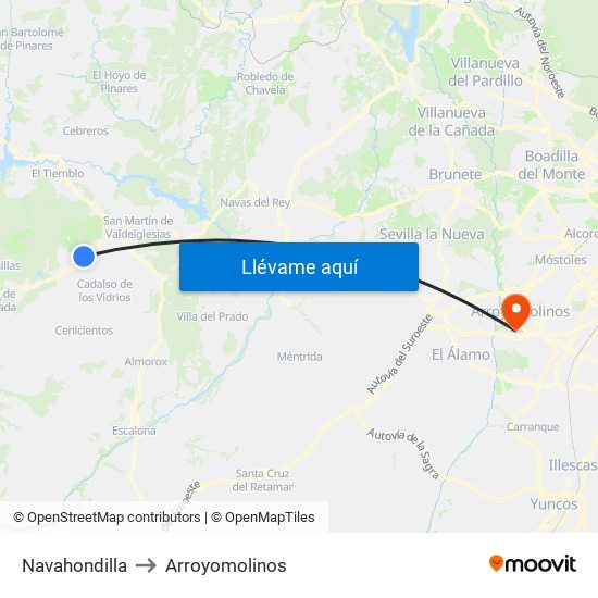 Navahondilla to Arroyomolinos map