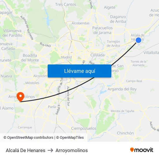 Alcalá De Henares to Arroyomolinos map
