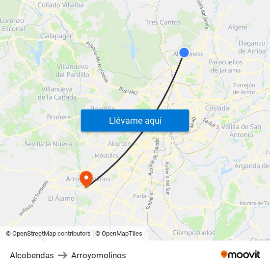 Alcobendas to Arroyomolinos map