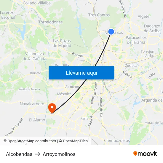 Alcobendas to Arroyomolinos map