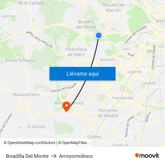 Boadilla Del Monte to Arroyomolinos map