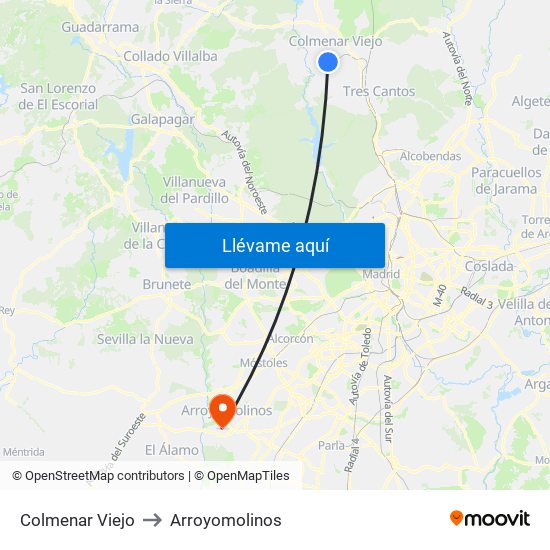 Colmenar Viejo to Arroyomolinos map