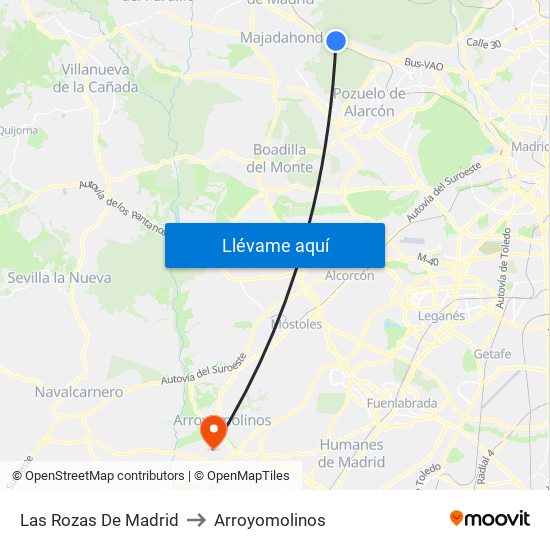 Las Rozas De Madrid to Arroyomolinos map