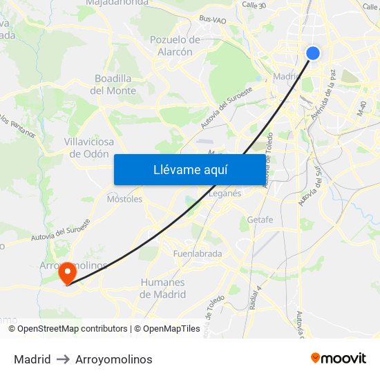 Madrid to Arroyomolinos map