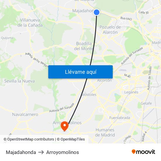 Majadahonda to Arroyomolinos map