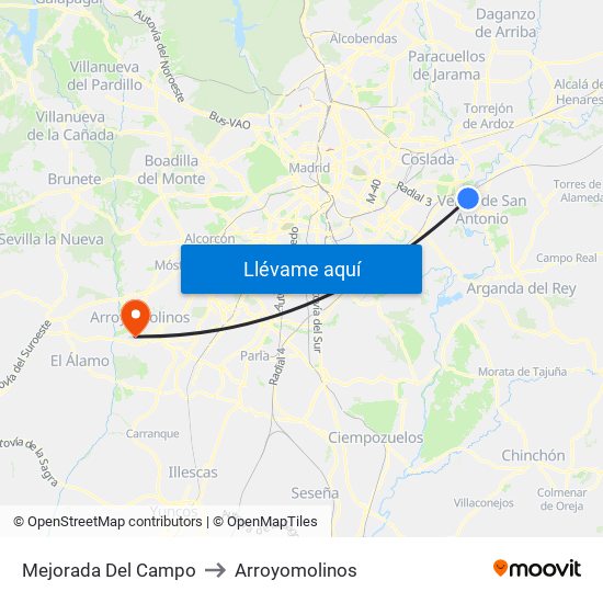 Mejorada Del Campo to Arroyomolinos map