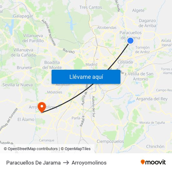 Paracuellos De Jarama to Arroyomolinos map