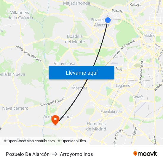 Pozuelo De Alarcón to Arroyomolinos map