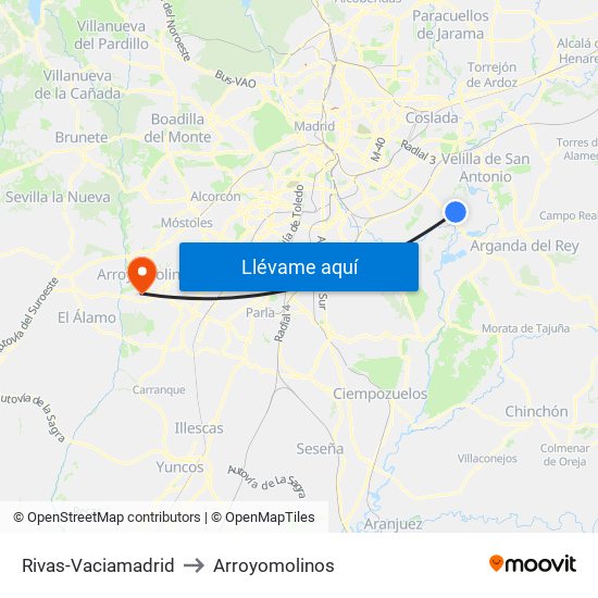 Rivas-Vaciamadrid to Arroyomolinos map