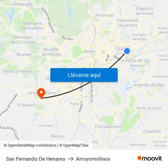 San Fernando De Henares to Arroyomolinos map