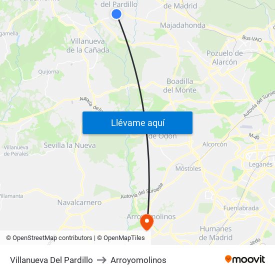 Villanueva Del Pardillo to Arroyomolinos map