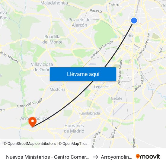 Nuevos Ministerios - Centro Comercial to Arroyomolinos map