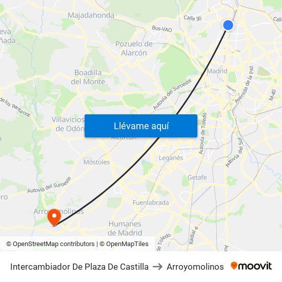 Intercambiador De Plaza De Castilla to Arroyomolinos map
