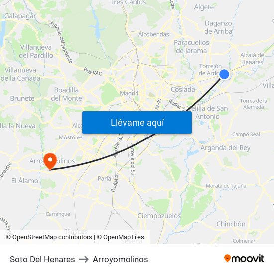 Soto Del Henares to Arroyomolinos map