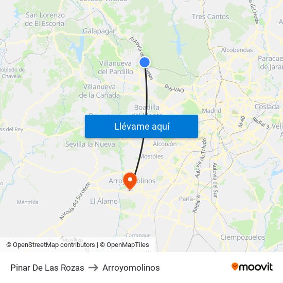 Pinar De Las Rozas to Arroyomolinos map
