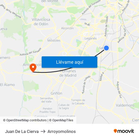 Juan De La Cierva to Arroyomolinos map