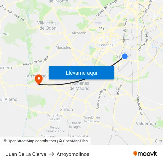 Juan De La Cierva to Arroyomolinos map