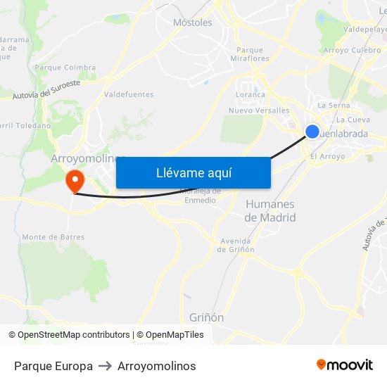 Parque Europa to Arroyomolinos map