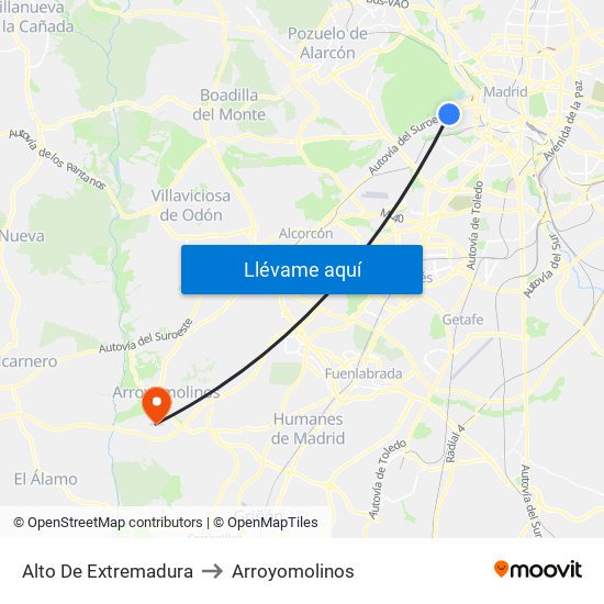 Alto De Extremadura to Arroyomolinos map