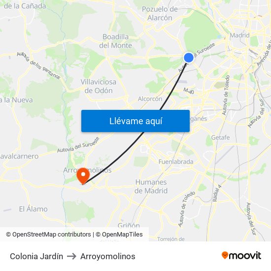 Colonia Jardín to Arroyomolinos map